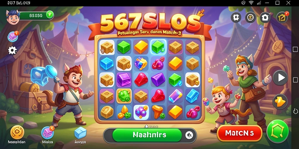 Tampilan gameplay seru di 567SLOTS dengan simbol-simbol yang berwarna-warni.