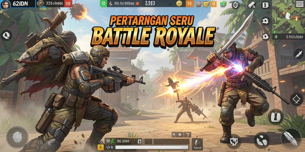 Tangkapan layar 62IDN menampilkan aksi mendebarkan dalam pertandingan Battle Royale.