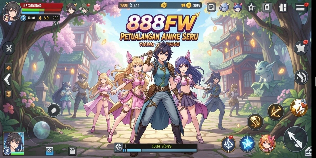 Screenshot gameplay dari 888FW menampilkan pertempuran seru dengan karakter Anime.