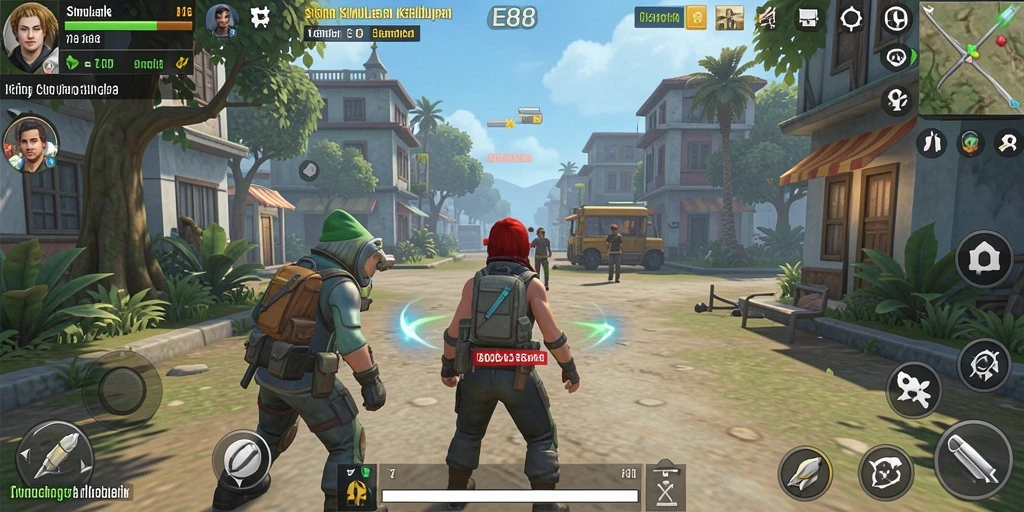Tampilan gameplay menarik dari E88 yang menunjukkan aktivitas simulasi kehidupan.