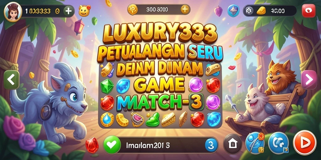 Tampilan gameplay seru LUXURY333 dengan kombinasi permata warna-warni.