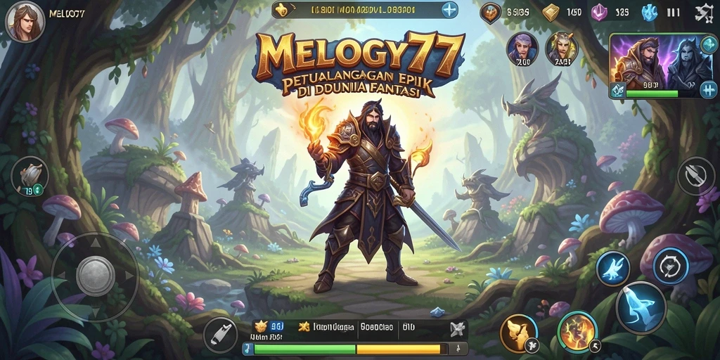 Screenshot gameplay RPG MELODY77 yang menampilkan pertempuran epik.