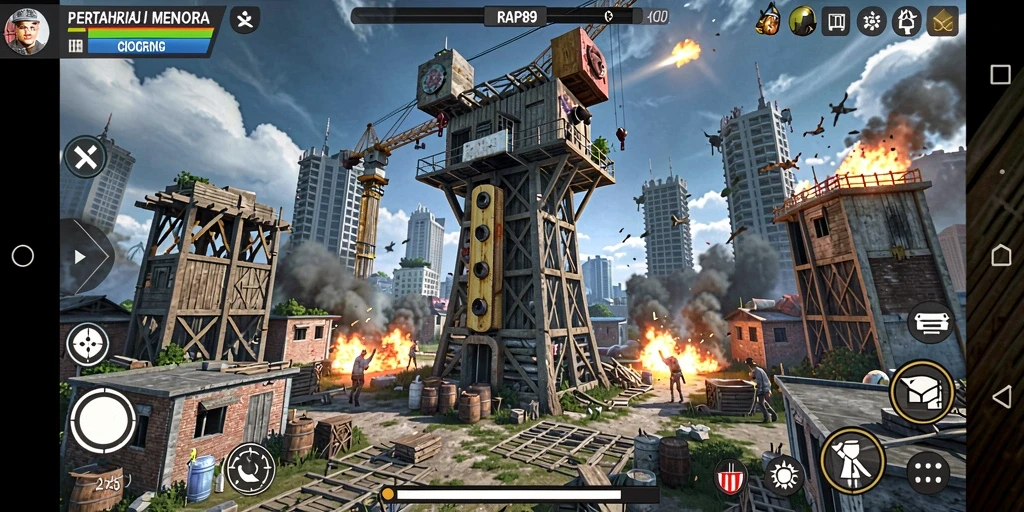 Screenshot menampilkan aksi seru dalam game Tower Defense RAP89.